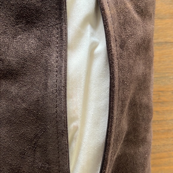New Never Used Chocolate Leather Suede Pillow Cover with Down Insert - Picture 6 of 6